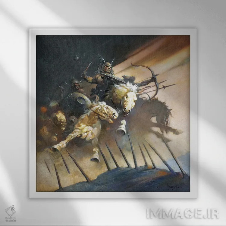 تابلو "هونها (قوم تاریخی)" اثر فرانک فرزتا (تصویرگر و طراح کمیک آمریکایی) - نمای قابدار سفید