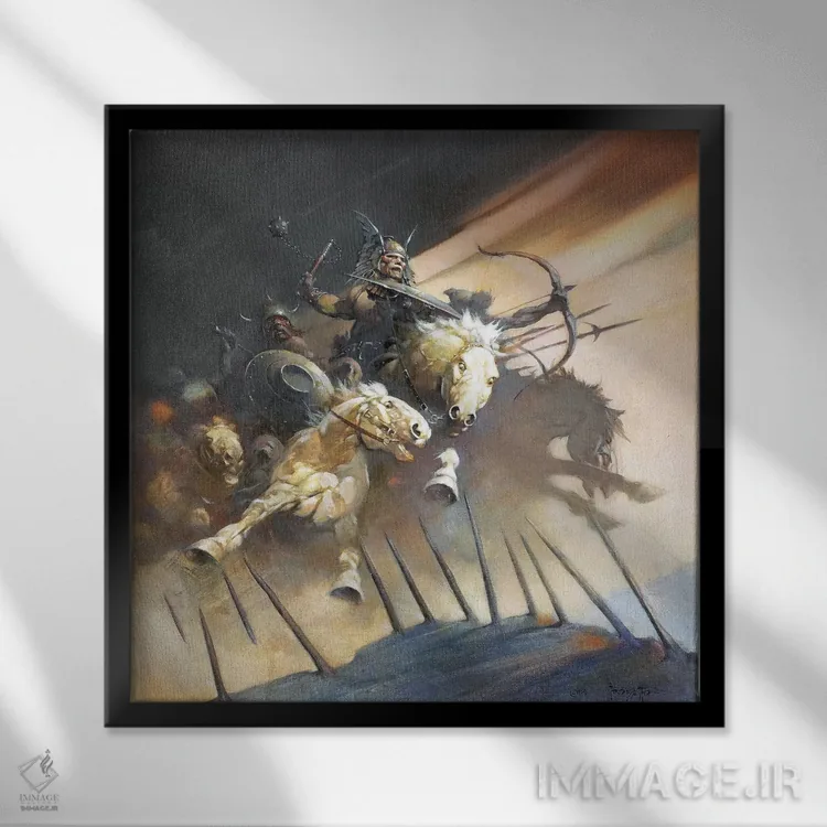 تابلو "هونها (قوم تاریخی)" اثر فرانک فرزتا (تصویرگر و طراح کمیک آمریکایی) - نمای قابدار مشکی