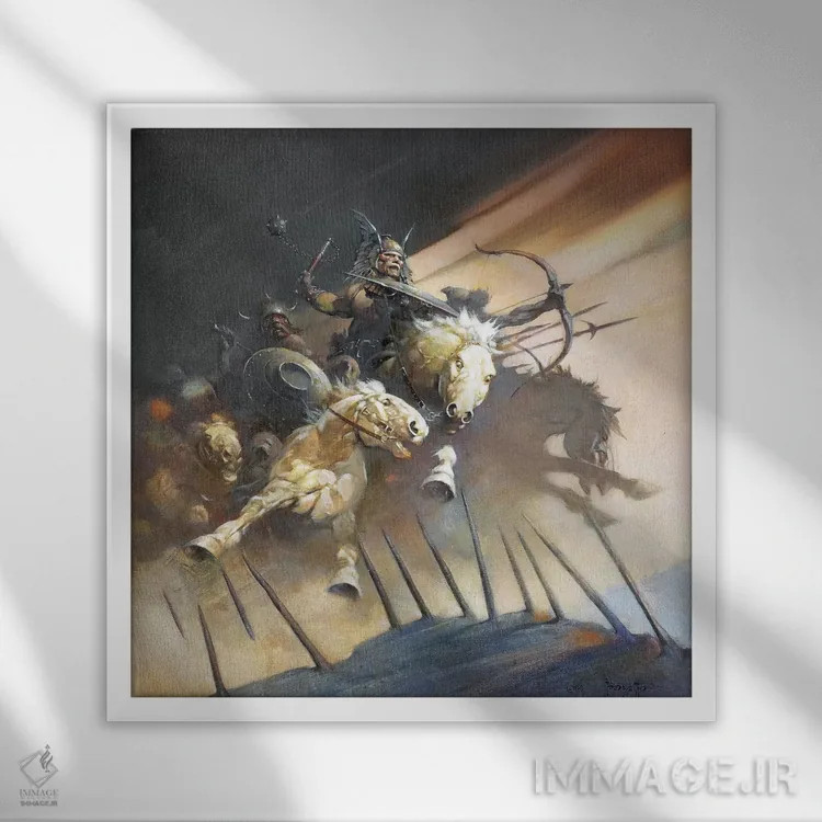 تابلو "هونها (قوم تاریخی)" اثر فرانک فرزتا (تصویرگر و طراح کمیک آمریکایی) - نمای قابدار سفید