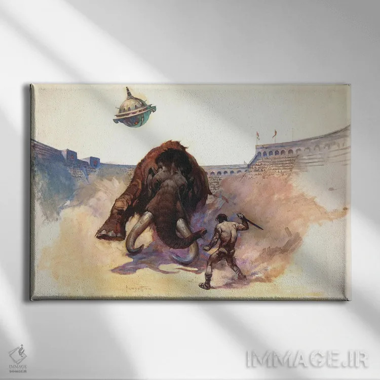 تابلو "ماموت" اثر فرانک فرزتا (تصویرگر و طراح کمیک آمریکایی) - نمای روبهرو روی دیوار