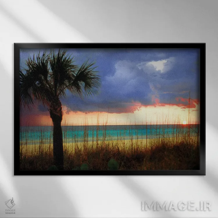 تابلو "غروب ابری، ساحل سیستا، شهرستان ساراسوتا، فلوریدا، آمریکا" اثر برنارد فریل - نمای قابدار مشکی
