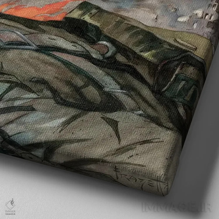 تابلو "نبرد سوزان ۲" اثر فرانک فرزتا (تصویرگر و طراح کمیک آمریکایی) - نمای نزدیک بافت بوم