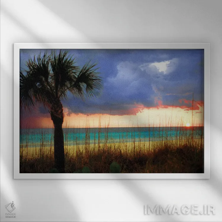 تابلو "غروب ابری، ساحل سیستا، شهرستان ساراسوتا، فلوریدا، آمریکا" اثر برنارد فریل - نمای قابدار سفید