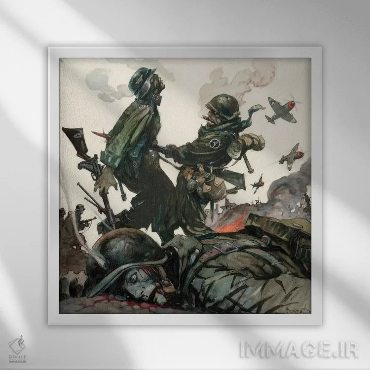 تابلو "نبرد سوزان ۲" اثر فرانک فرزتا (تصویرگر و طراح کمیک آمریکایی) - نمای قابدار سفید