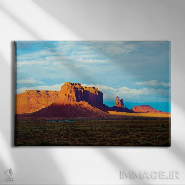 تابلو "آمریکا، مرز آریزونا-یوتا. دره یادبود، میز سنتینل و کسل راک" اثر برنارد فریل - نمای روبهرو روی دیوار