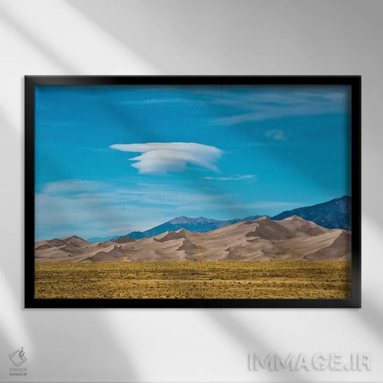 تابلو "آمریکا، کلرادو، آلاموسا، پارک ملی تپههای شنی بزرگ II" اثر برنارد فریل - نمای قابدار مشکی