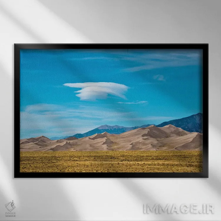 تابلو "آمریکا، کلرادو، آلاموسا، پارک ملی تپههای شنی بزرگ II" اثر برنارد فریل - نمای قابدار مشکی