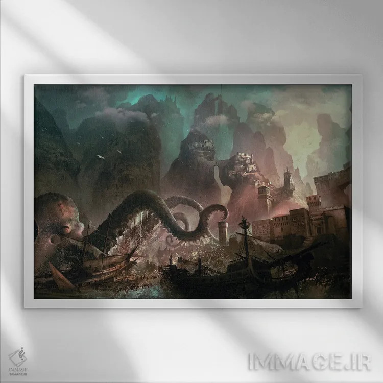 تابلو "حمله هیولا" اثر فرباوراند لادرا - نمای قابدار سفید