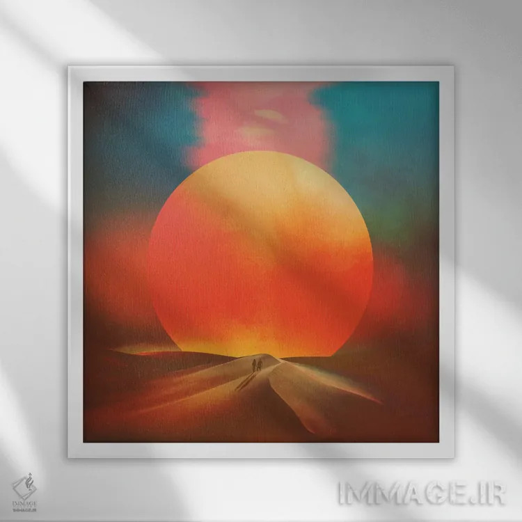تابلو خورشید در حال غروب اثر فرن رودریگز - نمای قابدار سفید