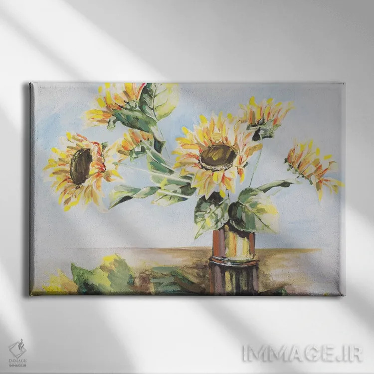 تابلو آفتابگردانها در گلدان طلایی اثر هِدر اِی. فرنچ-روسیه - نمای روبهرو روی دیوار