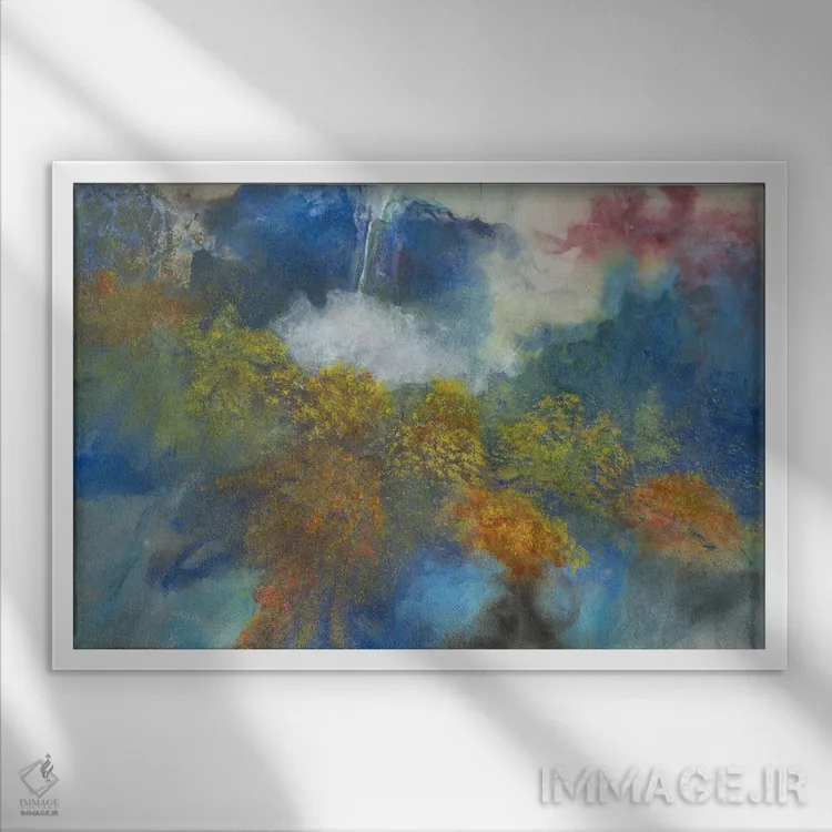 تابلو کوه آبی باشکوه اثر مینگ فرانز - نمای قابدار سفید