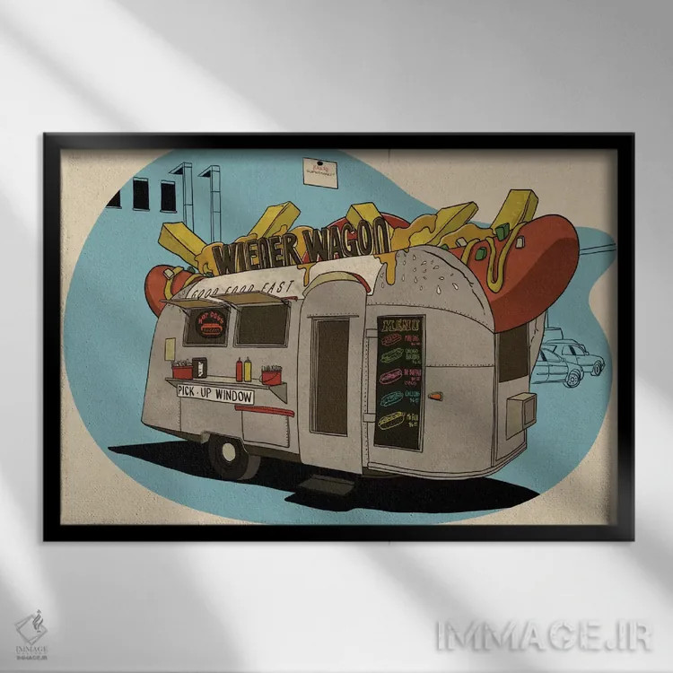 تابلو واگن سوسیس (فروشگاه سوسیس متحرک) اثر فایو بای فایو کالکتیو - نمای قابدار مشکی