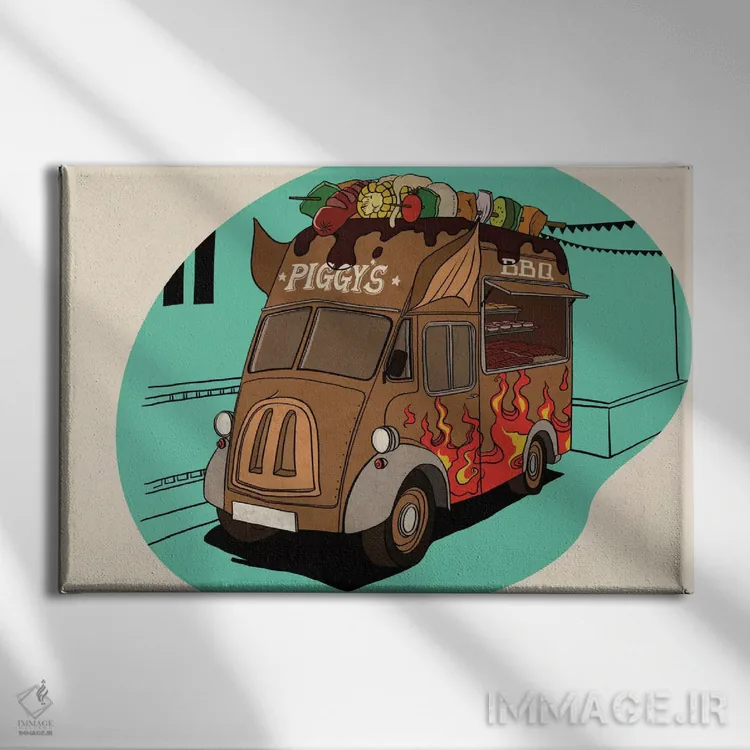 تابلو خوک کوچولو (نام فروشگاه) اثر فایو بای فایو کالکتیو - نمای روبهرو روی دیوار