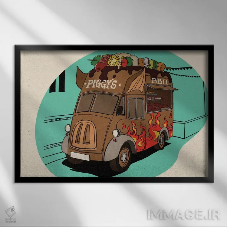 تابلو خوک کوچولو (نام فروشگاه) اثر فایو بای فایو کالکتیو - نمای قابدار مشکی