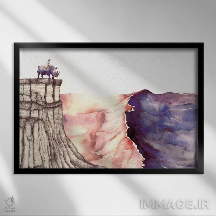 تابلو کرگدن I اثر فلاویا کودمی - نمای قابدار مشکی