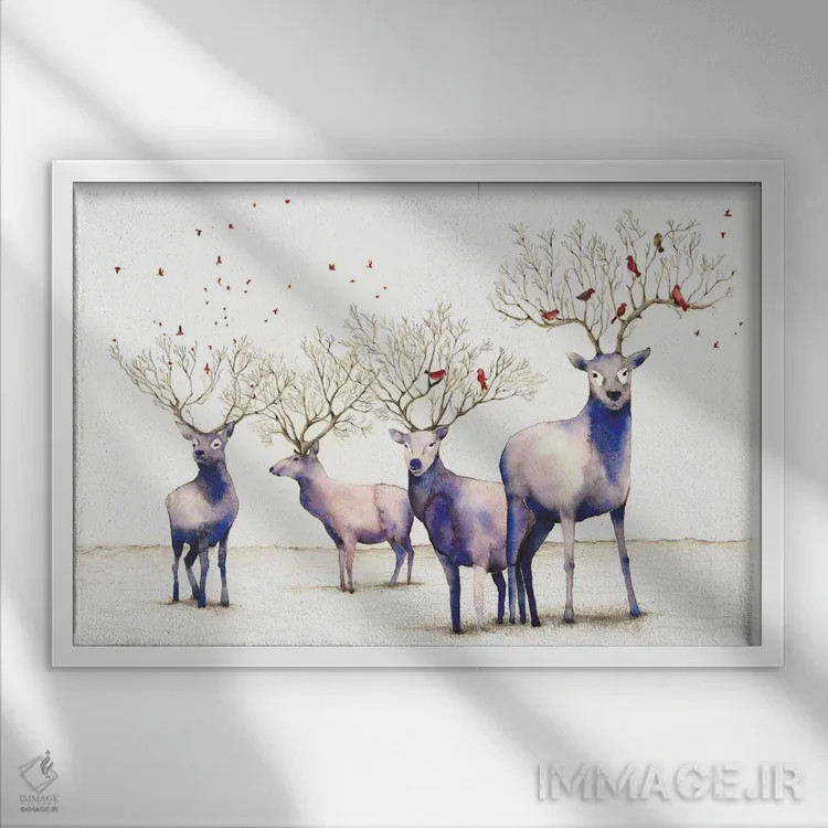 تابلو گوزن جادویی اثر فلاویا کودمی - نمای قابدار سفید