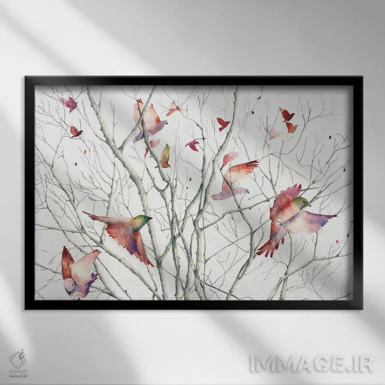 تابلو پرندگان اثر فلاویا کودمی - نمای قابدار مشکی