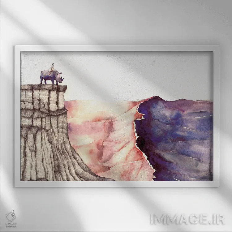 تابلو کرگدن I اثر فلاویا کودمی - نمای قابدار سفید