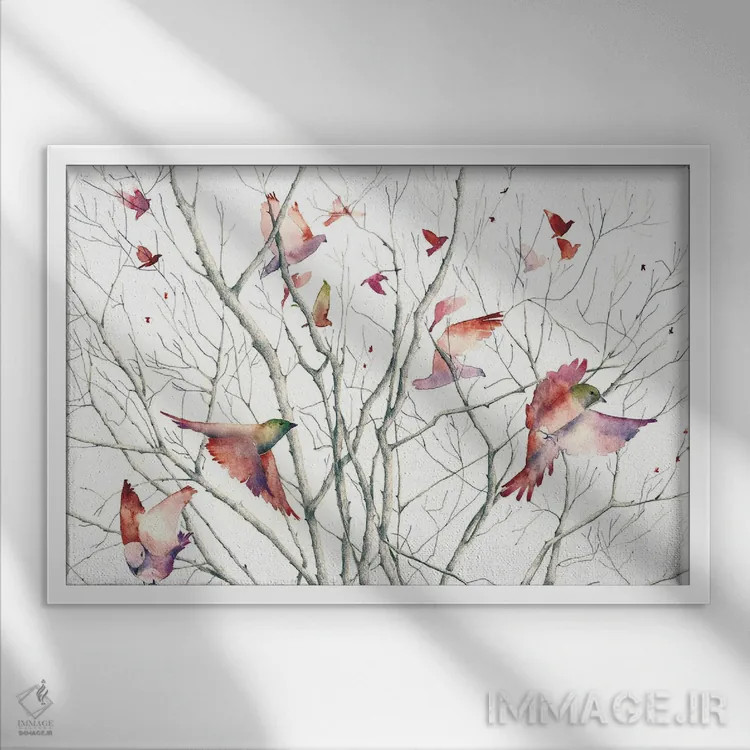 تابلو پرندگان اثر فلاویا کودمی - نمای قابدار سفید