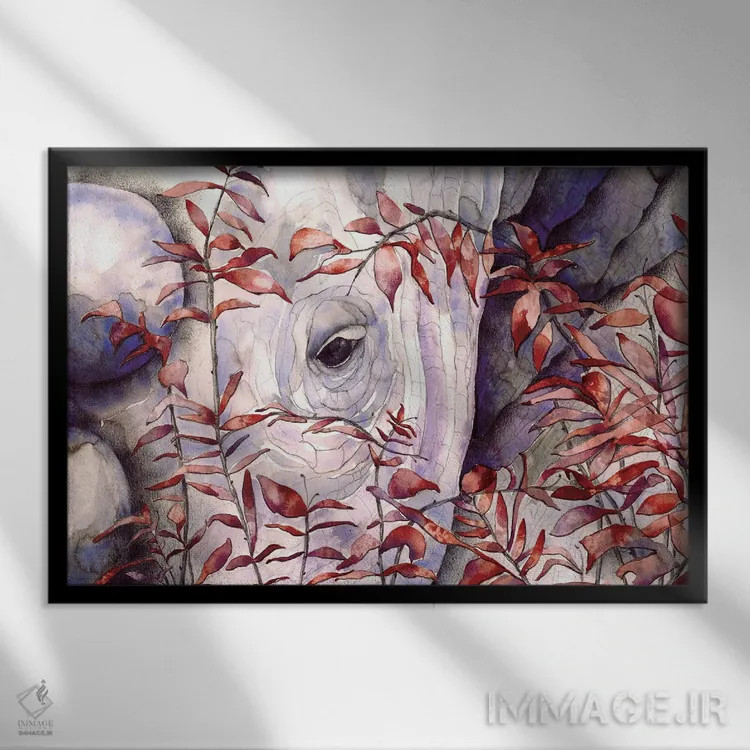 تابلو کرگدن II اثر فلاویا کودمی - نمای قابدار مشکی