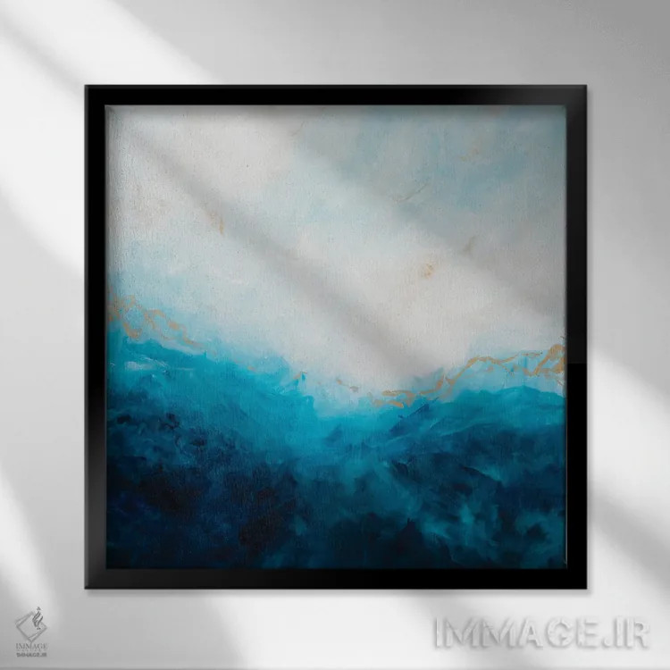 تابلو دریای آبی، نور طلایی خورشید I اثر فرانسواز واتره - نمای قابدار مشکی