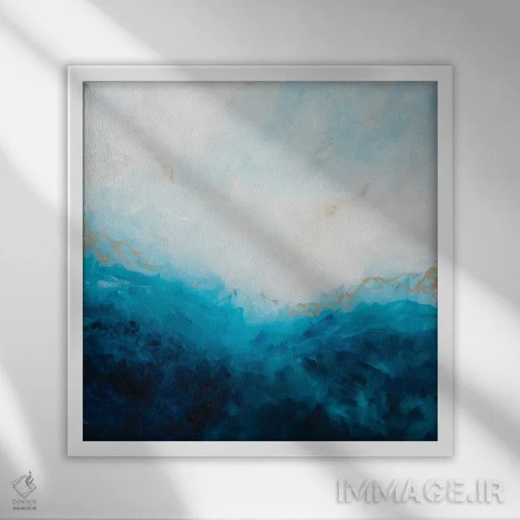 تابلو دریای آبی، نور طلایی خورشید I اثر فرانسواز واتره - نمای قابدار سفید