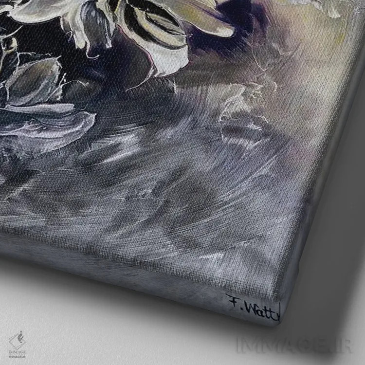 تابلو هاله طلایی و آبی گرگومیش اثر فرانسواز واتره - نمای نزدیک بافت بوم