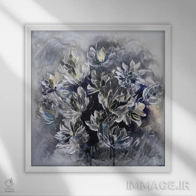 تابلو هاله طلایی و آبی گرگومیش اثر فرانسواز واتره - نمای قابدار سفید