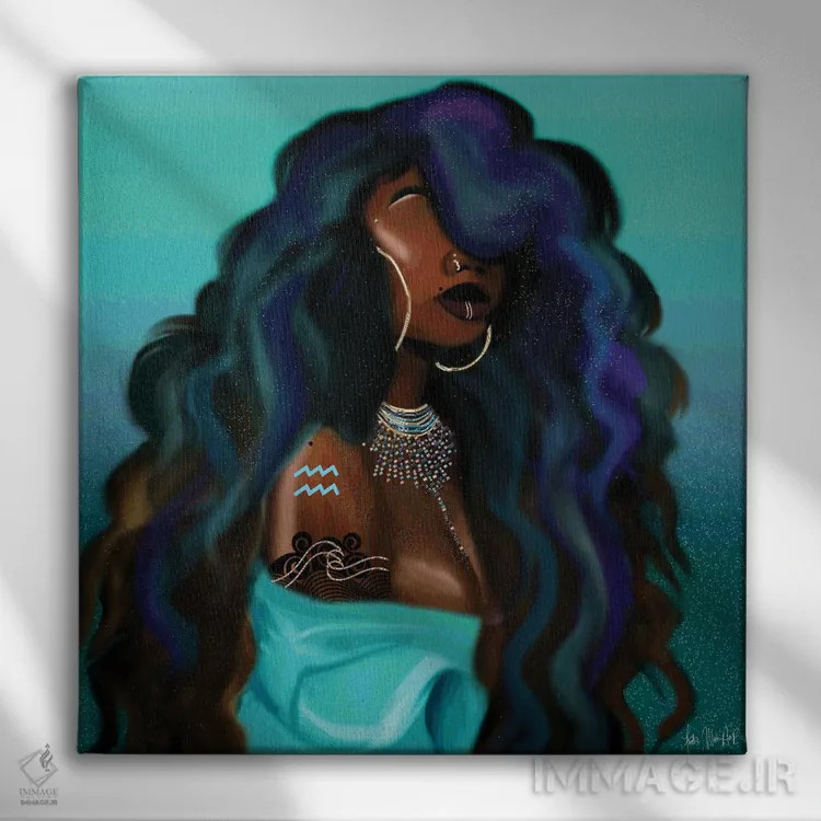 تابلو برج دلو (نماد زودیاک) اثر فِیث ویت آن ای (نام مستعار هنری) - نمای روبهرو روی دیوار