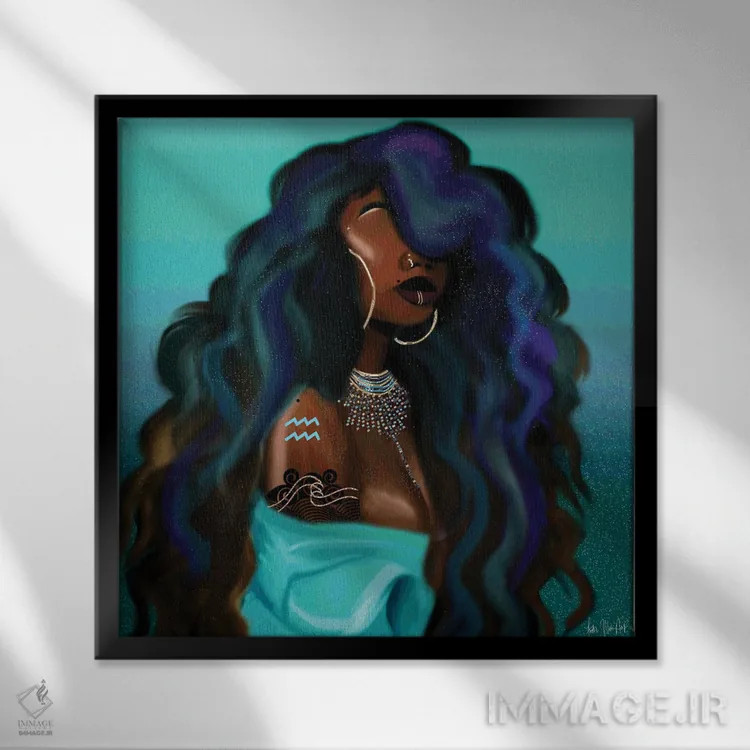 تابلو برج دلو (نماد زودیاک) اثر فِیث ویت آن ای (نام مستعار هنری) - نمای قابدار مشکی