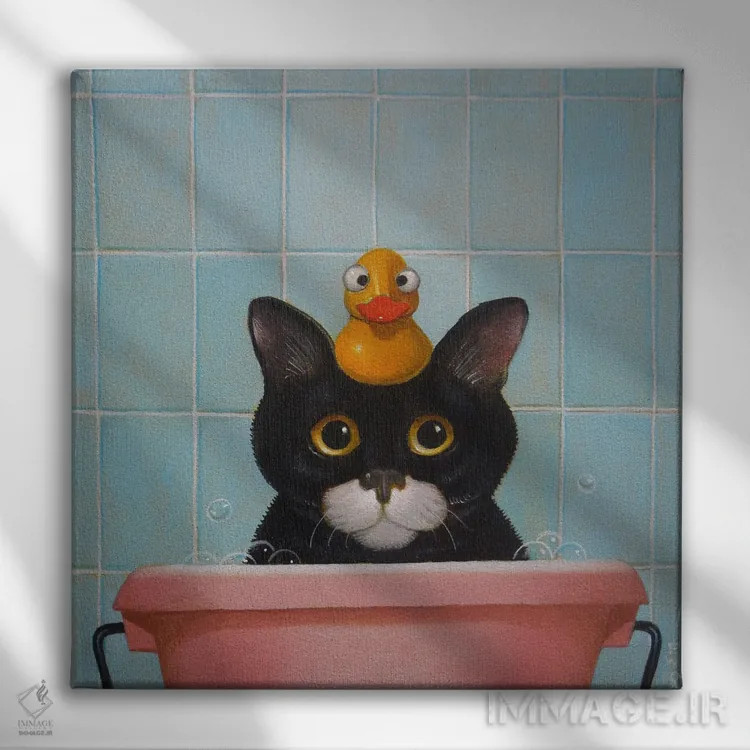 تابلو گربه در حمام اثر فرانک وارمدام - نمای روبهرو روی دیوار