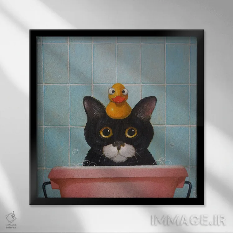 تابلو گربه در حمام اثر فرانک وارمدام - نمای قابدار مشکی