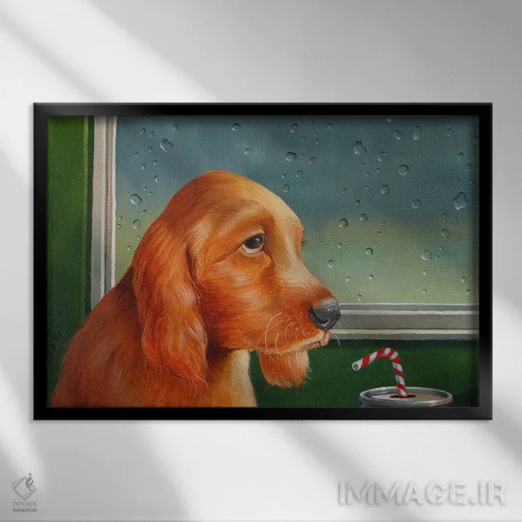 تابلو باران گربهها و سگها (اصطلاح: بارش شدید باران) اثر فرانک وارمدام - نمای قابدار مشکی