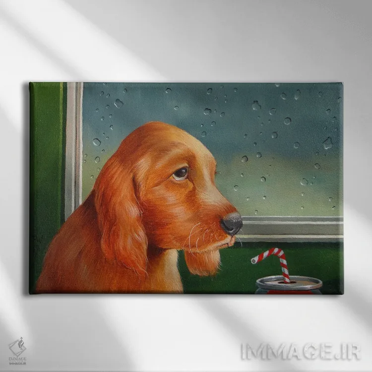 تابلو باران گربهها و سگها (اصطلاح: بارش شدید باران) اثر فرانک وارمدام - نمای روبهرو روی دیوار