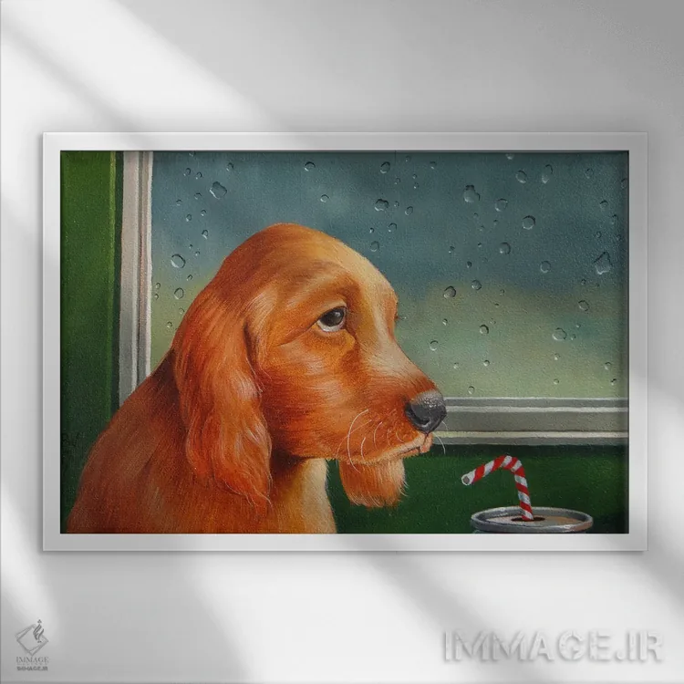 تابلو باران گربهها و سگها (اصطلاح: بارش شدید باران) اثر فرانک وارمدام - نمای قابدار سفید