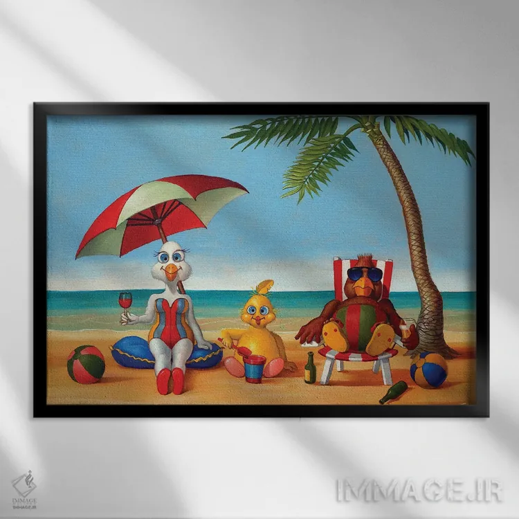 تابلو خانواده در ساحل اثر فرانک وارمدام - نمای قابدار مشکی