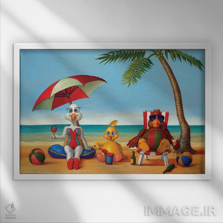 تابلو خانواده در ساحل اثر فرانک وارمدام - نمای قابدار سفید