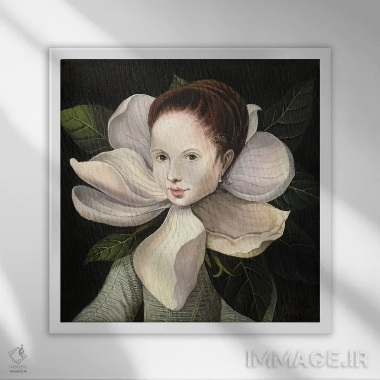 تابلو مانگولیا (نوعی گل) اثر فوکسی اند پیپر (برند هنری) - نمای قابدار سفید