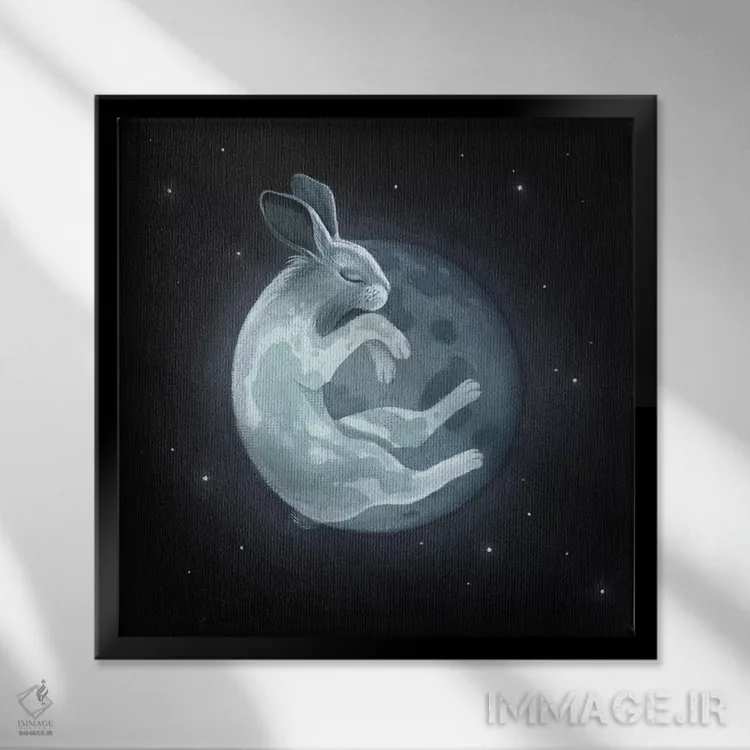 تابلو ماه خرگوش اثر فوکسی اند پیپر (برند هنری) - نمای قابدار مشکی