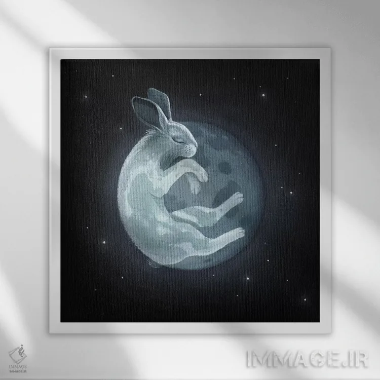 تابلو ماه خرگوش اثر فوکسی اند پیپر (برند هنری) - نمای قابدار سفید