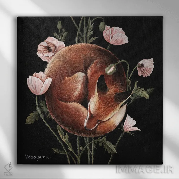 تابلو خشخاشها (گل شقایق) اثر فوکسی اند پیپر (برند هنری) - نمای روبهرو روی دیوار