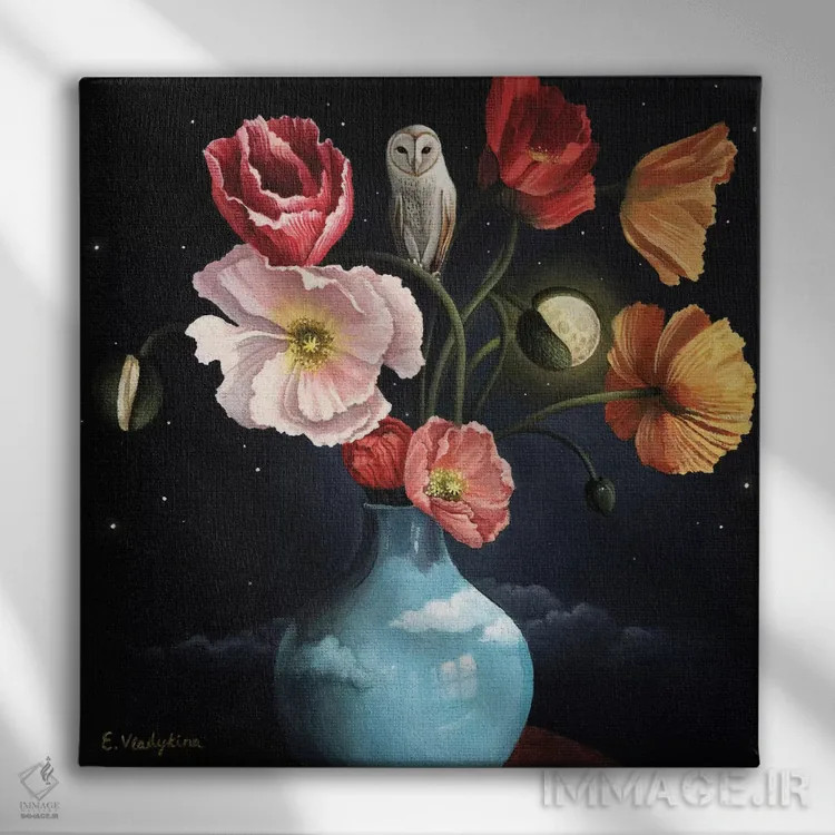 تابلو ماه شکوفا اثر فوکسی اند پیپر (برند هنری) - نمای روبهرو روی دیوار