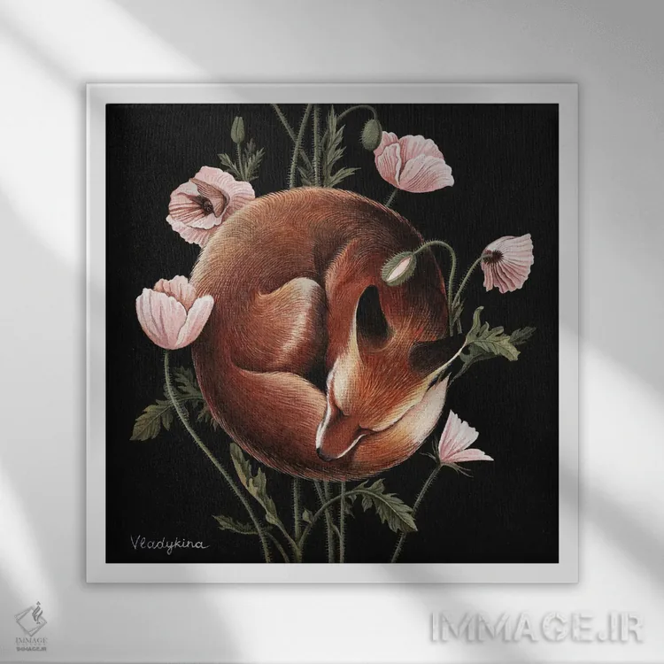 تابلو خشخاشها (گل شقایق) اثر فوکسی اند پیپر (برند هنری) - نمای قابدار سفید