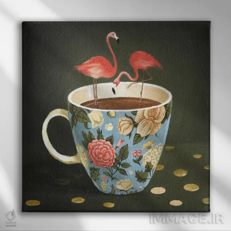 تابلو فنجان چای اثر فوکسی اند پیپر (برند هنری) - نمای روبهرو روی دیوار