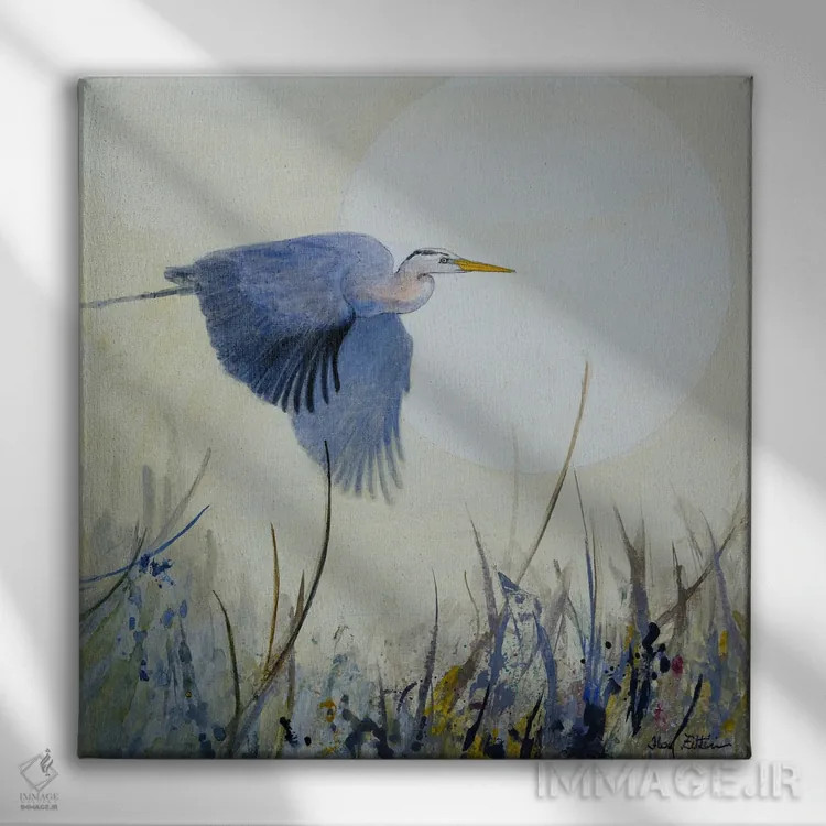 تابلو حواصیل در حال اوج گرفتن اثر فلی زیتین - نمای روبهرو روی دیوار