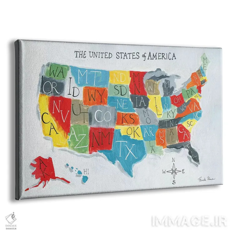 تابلو نقشهٔ ایالات متحده آمریکا اثر فریده زمان - نمای پرسپکتیو محصول