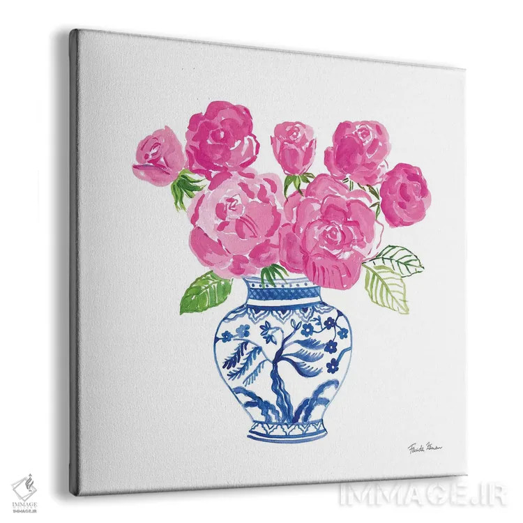 تابلو رزهای چینوار روی زمینهٔ سفید ۱ اثر فریده زمان - نمای پرسپکتیو محصول