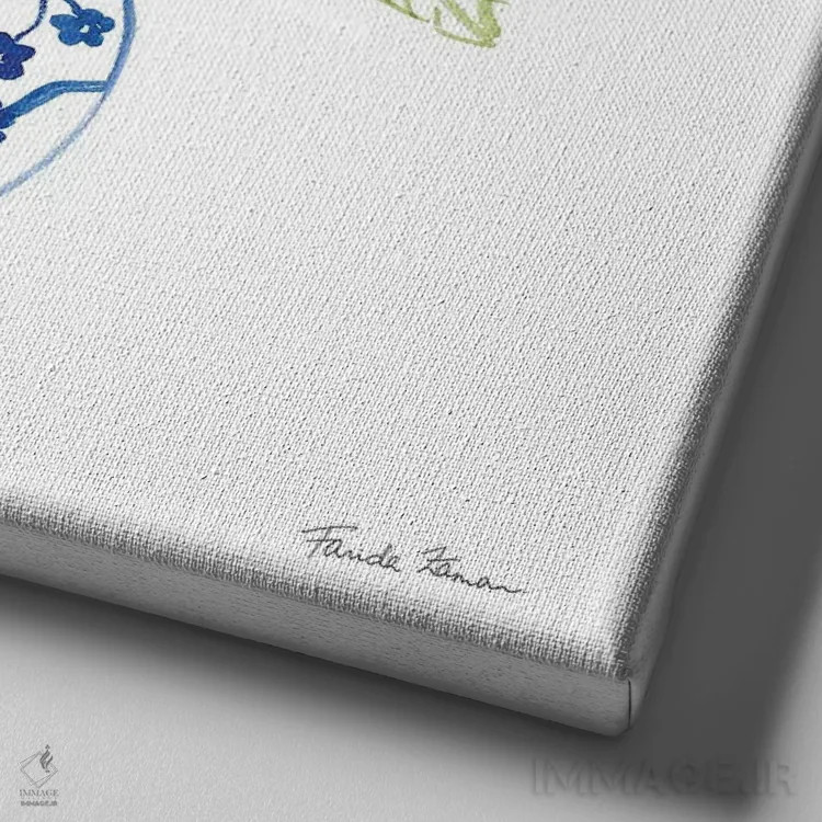 تابلو رزهای چینوار روی زمینهٔ سفید ۱ اثر فریده زمان - نمای نزدیک بافت بوم