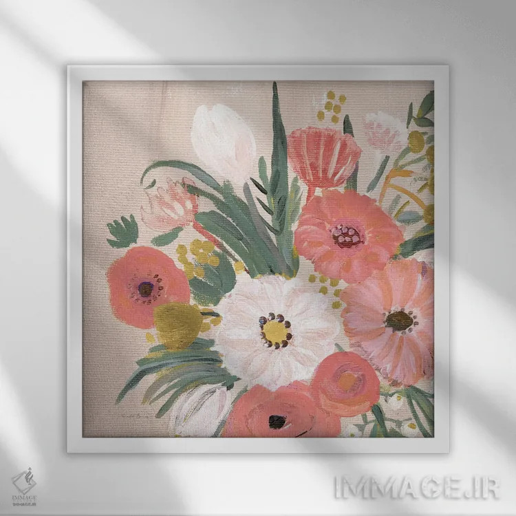 تابلو گلهای کلاسیک ۴، وارونه و مدرن اثر فریده زمان - نمای قابدار سفید