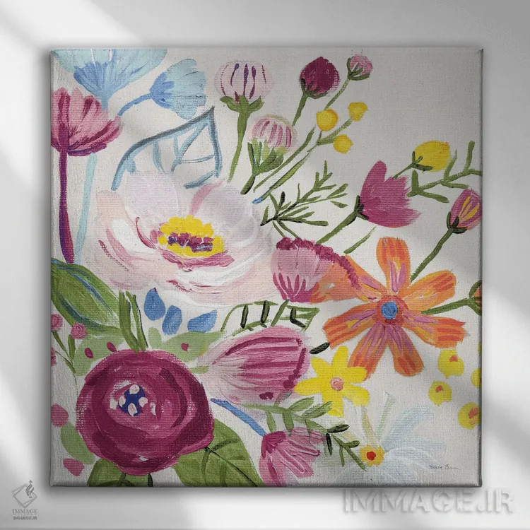 تابلو گلهای کلاسیک ۲ نسخه ۲ (برشزده) اثر فریده زمان - نمای روبهرو روی دیوار